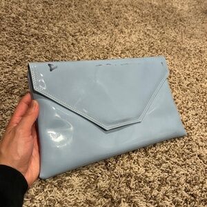 Loni Light Blue Patent Envelope Clutch | Removable Strap | Made in UK